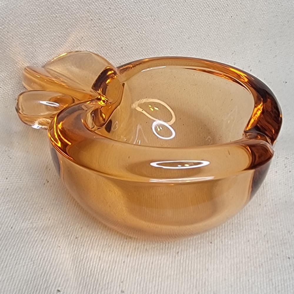 Amber Colored Art Glass Apple Trinket Dish - Picture 2 of 7